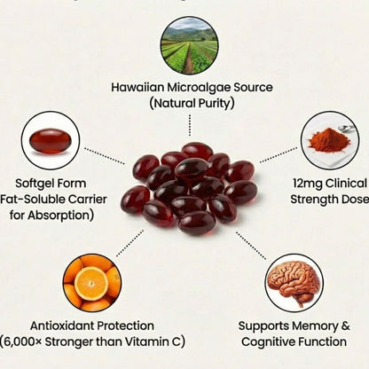 Astaxanthin 12mg Softgels – Full Body & Brain Cellular Protection For Healthy Ageing