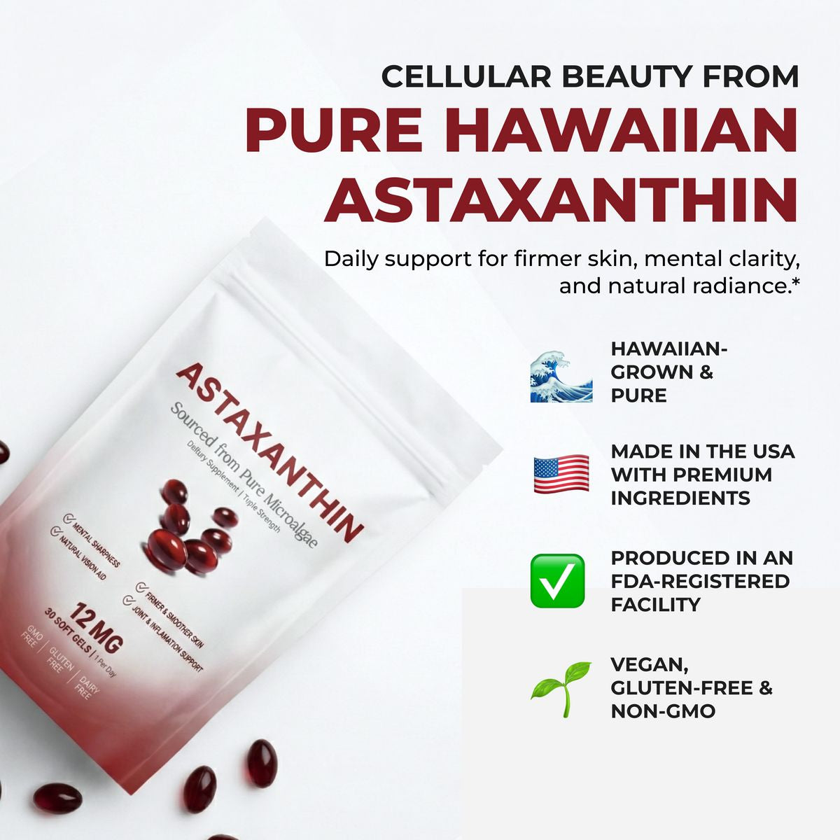 Astaxanthin 12mg Softgels – Full Body & Brain Cellular Protection For Healthy Ageing