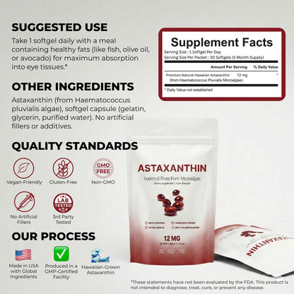 Astaxanthin 12mg Softgels – Full Body & Brain Cellular Protection For Healthy Ageing