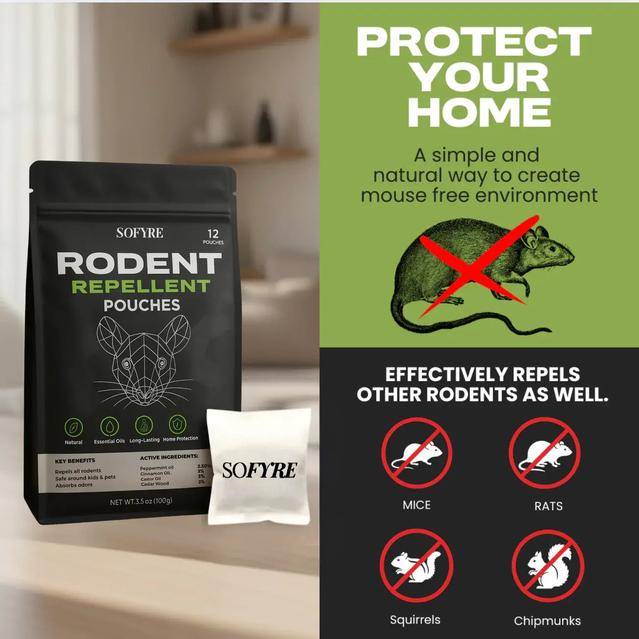Place These Pouches Anywhere Mice Hide - And Watch Them Disappear.