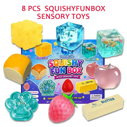 8-Piece Set Mystery Squishy Box, Blind Box Malt Sugar Stress Relief Toys, Sensor