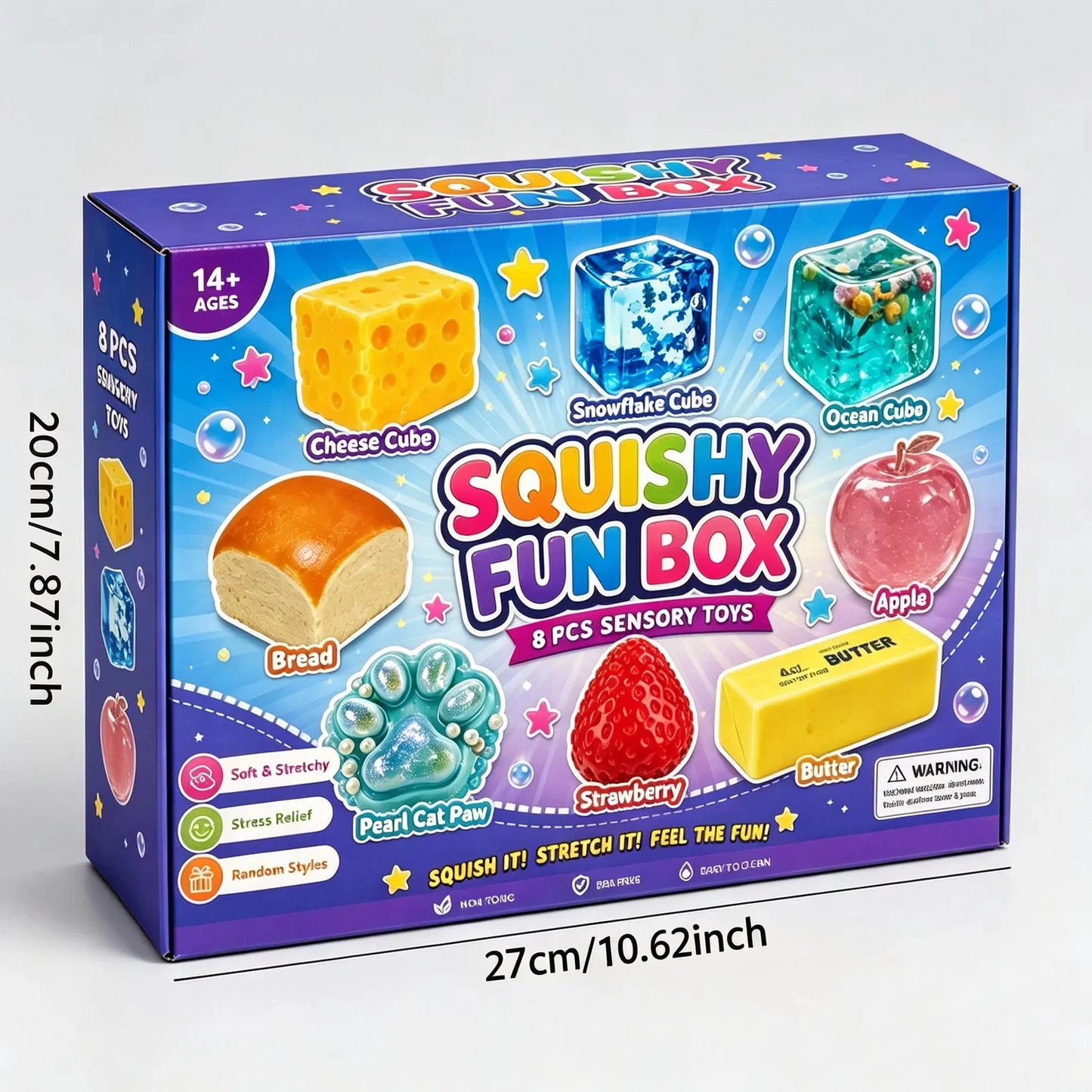 8-Piece Set Mystery Squishy Box, Blind Box Malt Sugar Stress Relief Toys, Sensor