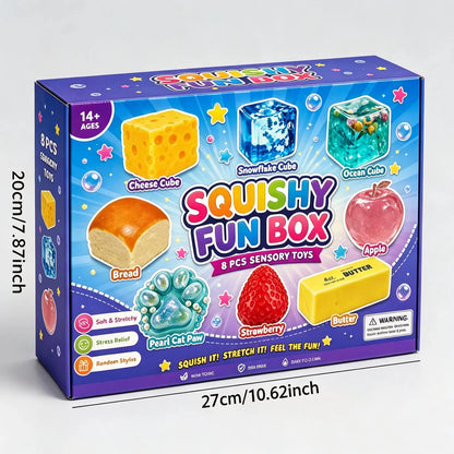 8-Piece Set Mystery Squishy Box, Blind Box Malt Sugar Stress Relief Toys, Sensor